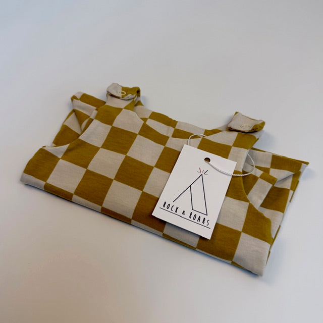 Mustard Checkerboard Full-Length Harem Romper