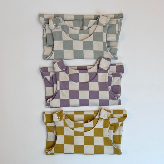 Lilac Checkerboard Full-Length Harem Romper