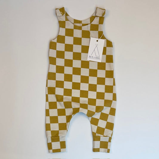 Mustard Checkerboard Full-Length Harem Romper