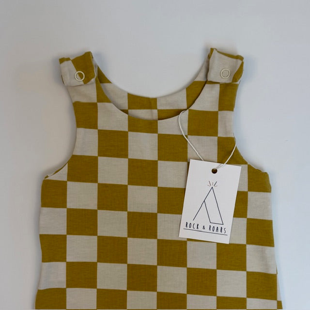 Mustard Checkerboard Full-Length Harem Romper