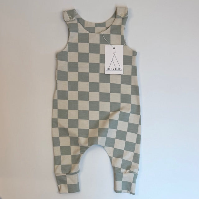 Sage Checkerboard Full-Length Harem Romper