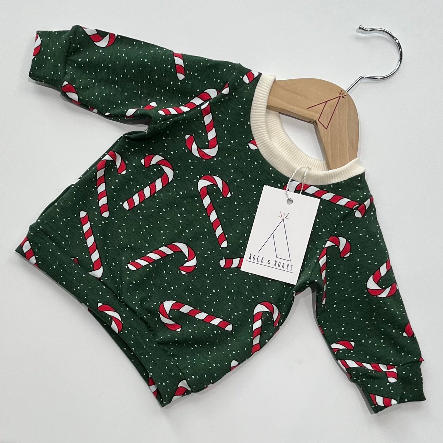 Pre-Made, Green Candy Cane Long-Sleeved Top